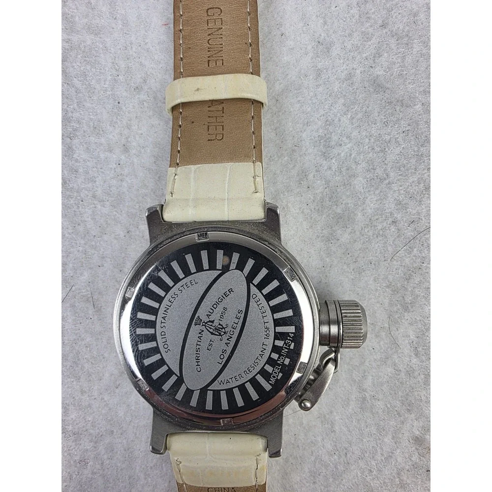 Vintage Christian Audigier‎ Men's Watch Ed Hardy White Genuine Leather INT-314